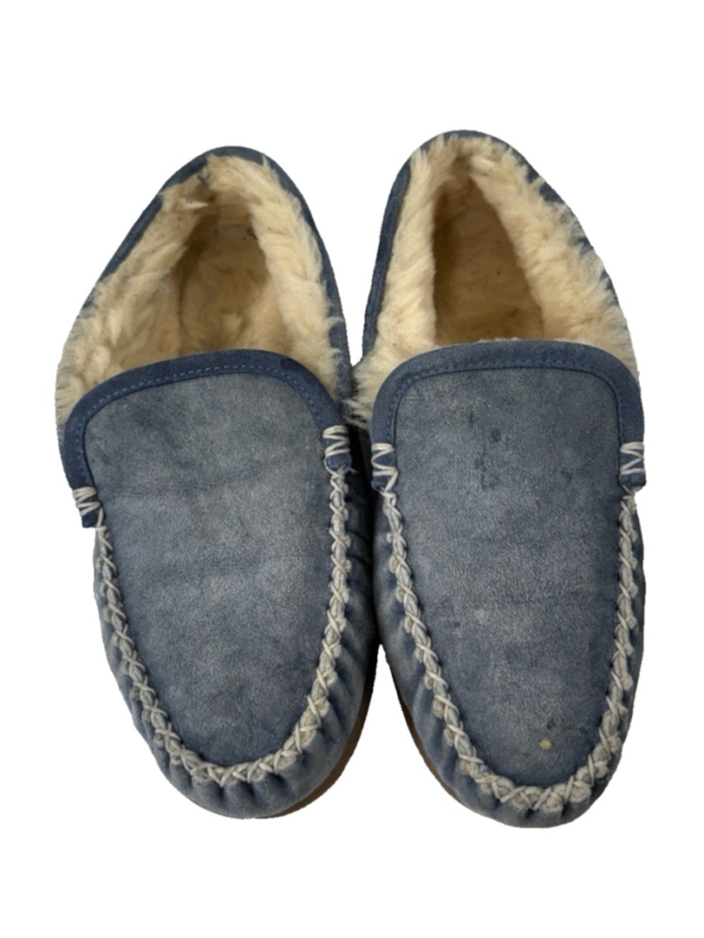 L.L. Bean Wicked Good Scuff Slippers Size 8M Blue Leather Sheepskin Flat